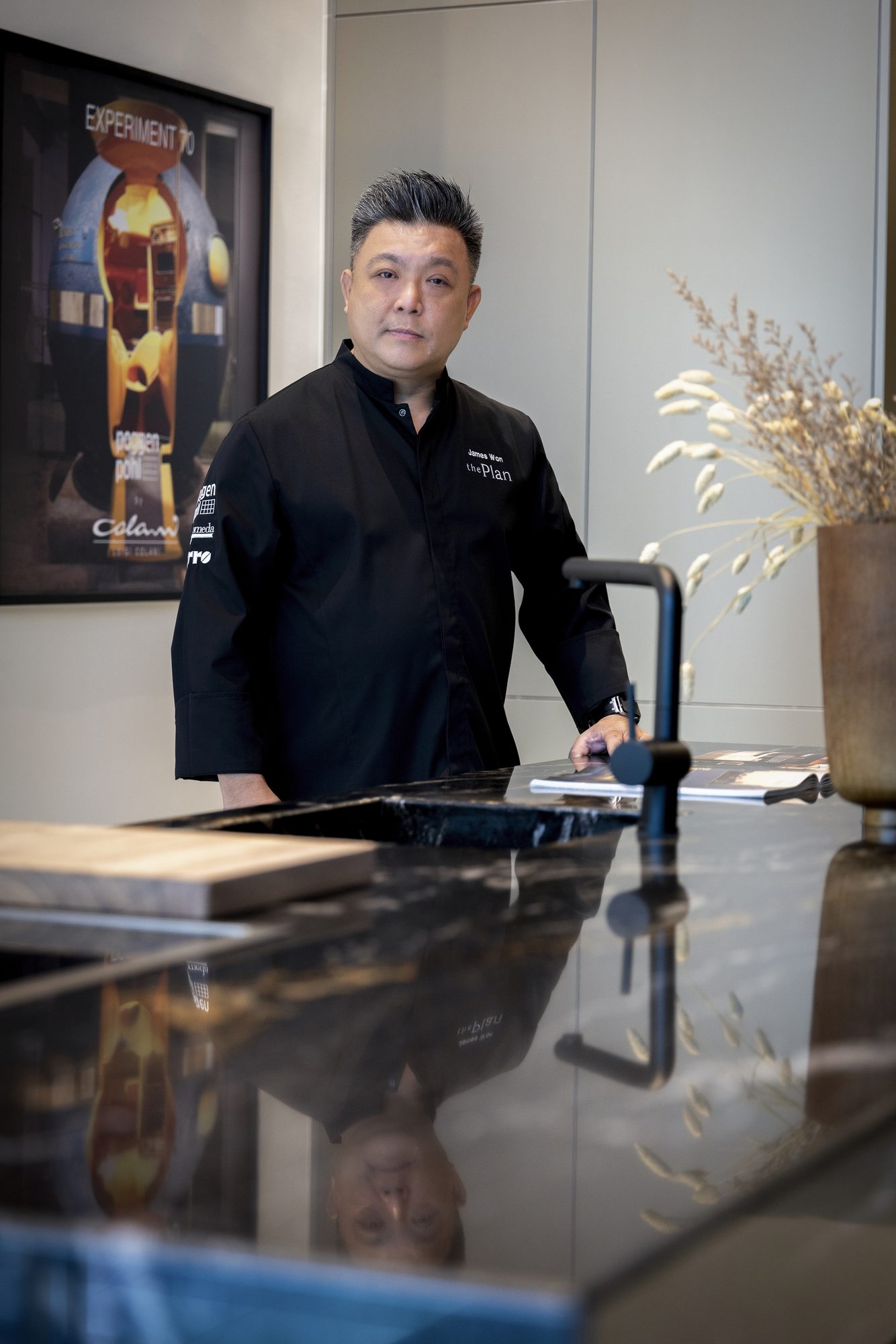 James Won in the kitchen at The Plan studio, 2024