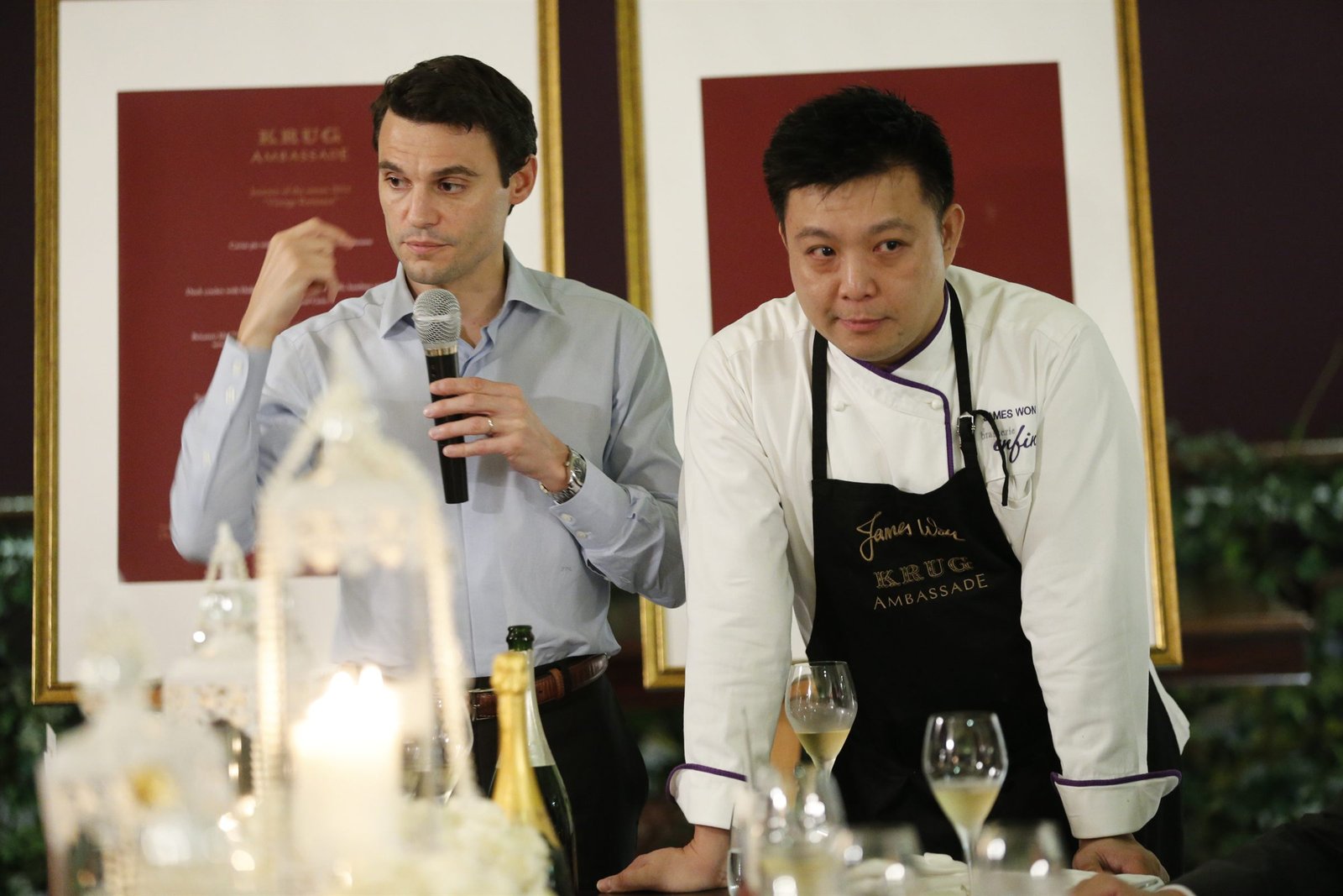 Krug Representative Julien Pepin Lehalleur visits Brasserie Enfin on opening night, 2 June 2014, to ascertain the Krug Ambassade appointment.