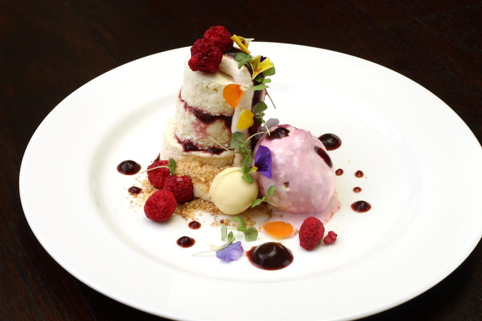 Deconstructed red velvet — fresh yogurt culture, raspberry purée.