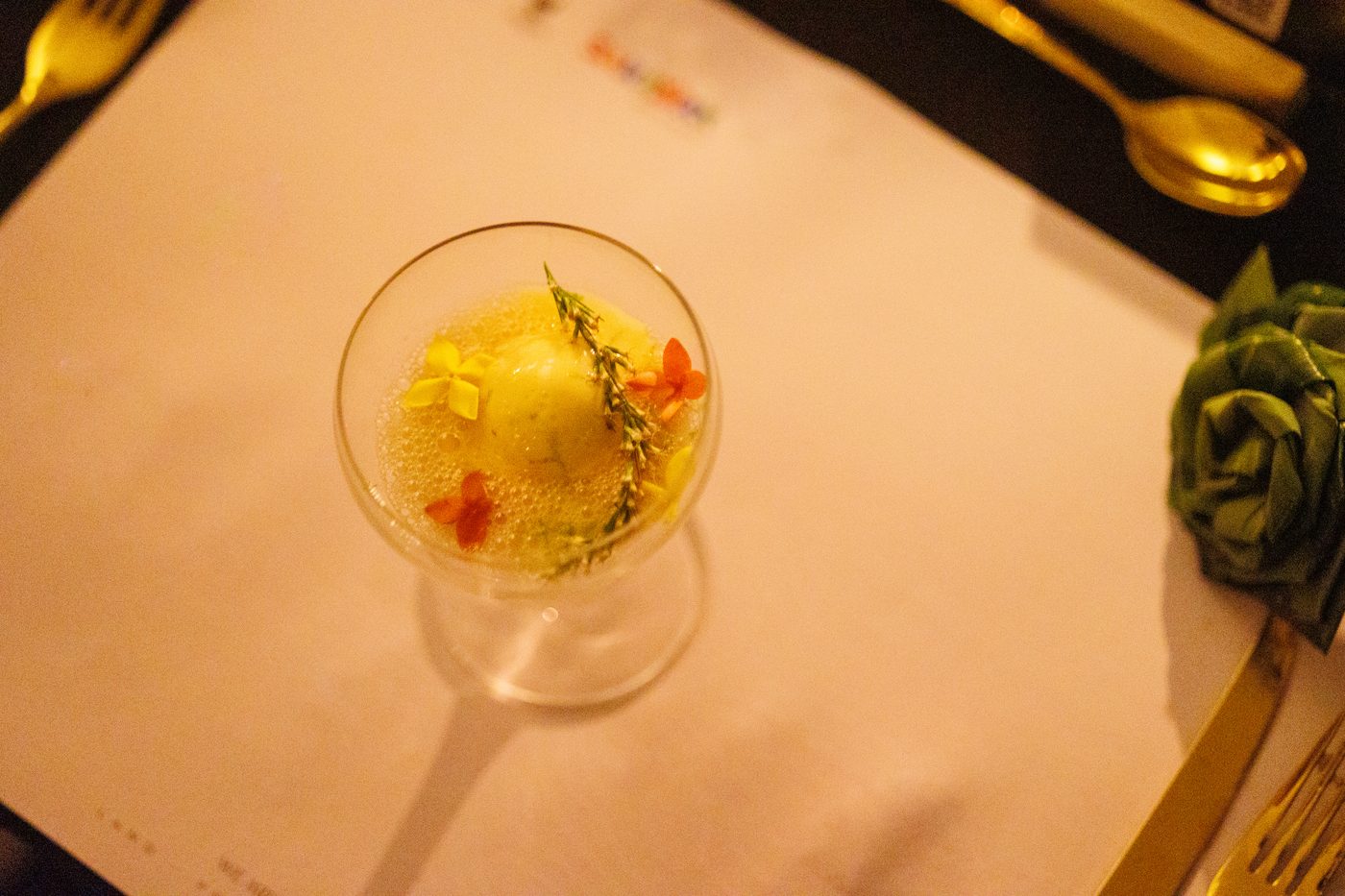 A course served in a glass coupe
