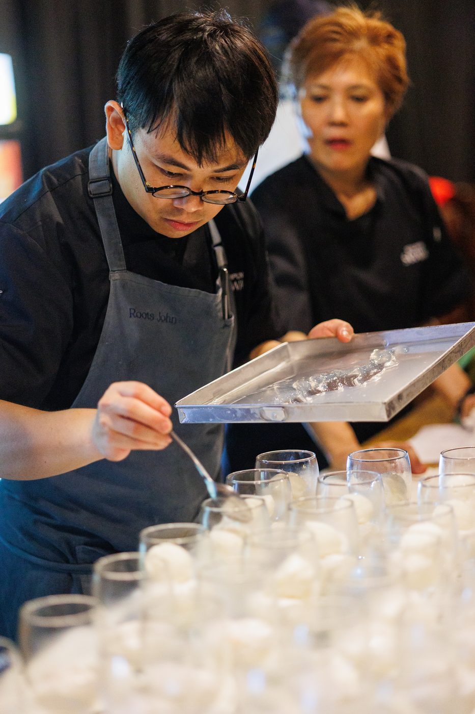 A course being finished glass by glass